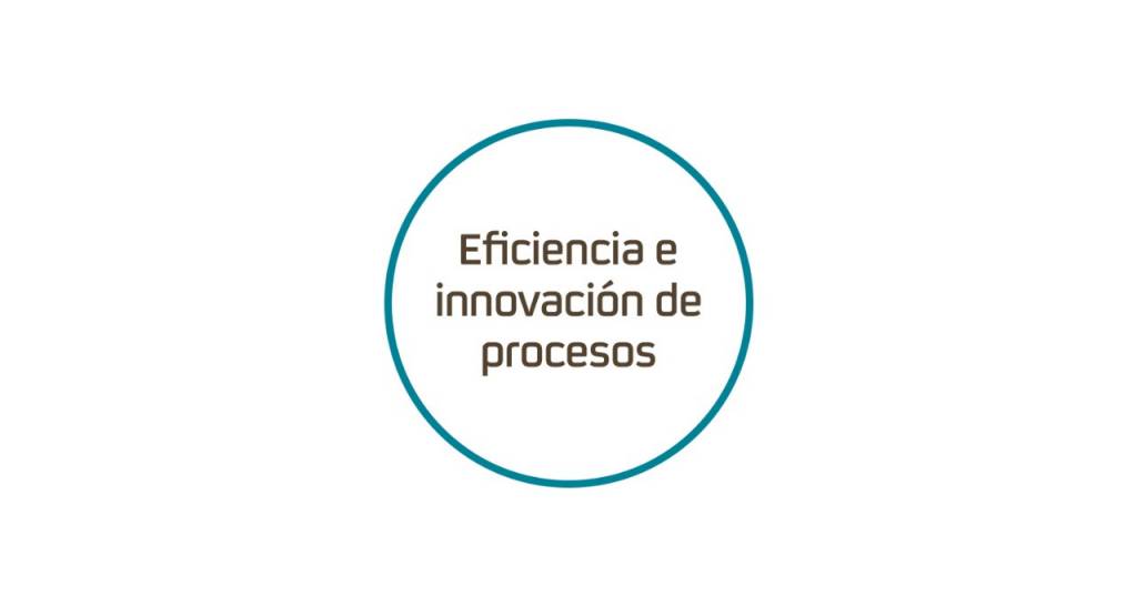 Círculo verde con frase sobre eficiencia e innovación